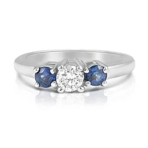 0.90 CT Round Cut Blue Sapphires & Diamonds - Three Stone Ring