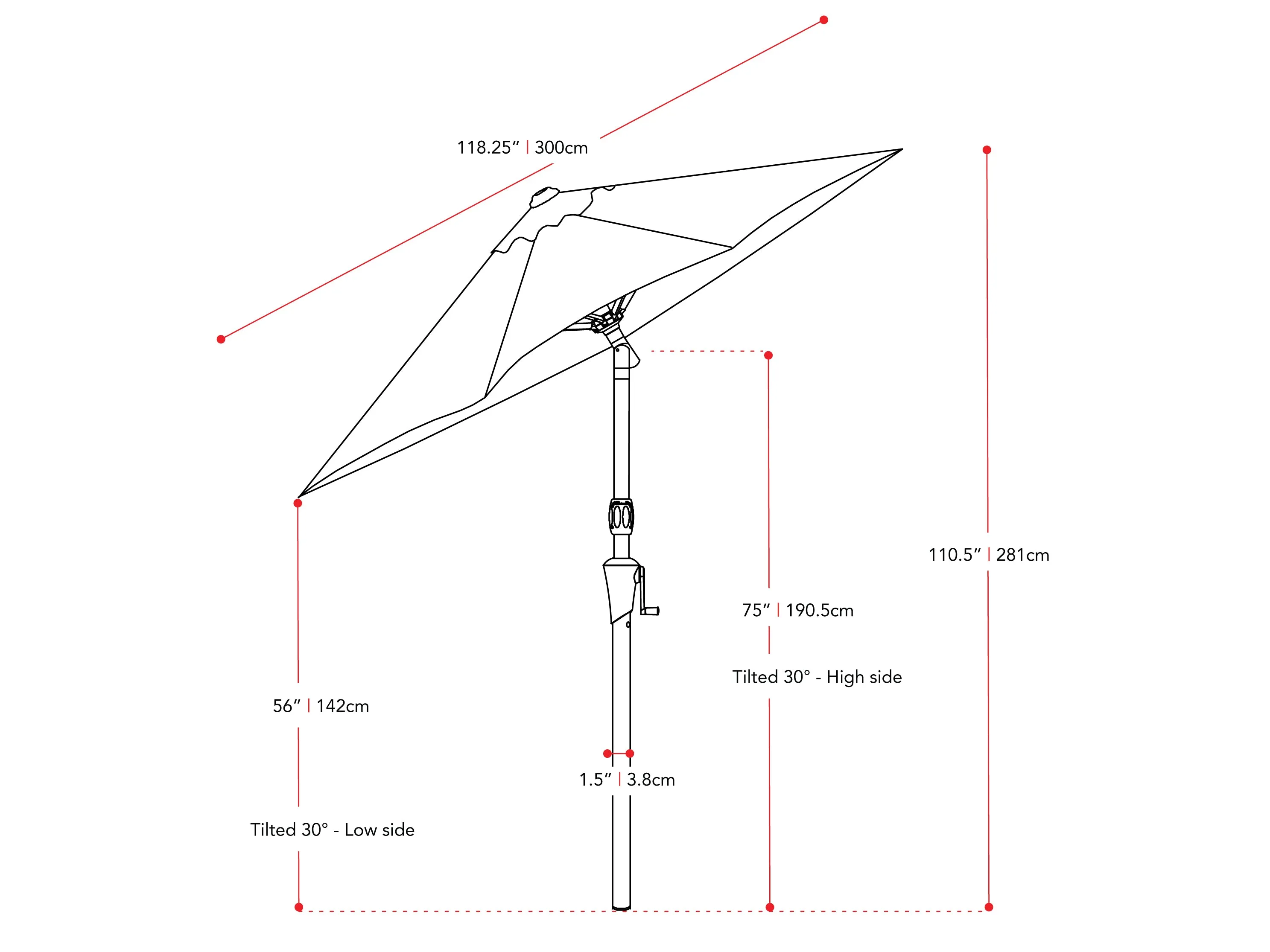 10ft Wind Resistant Crimson Red Patio Umbrella