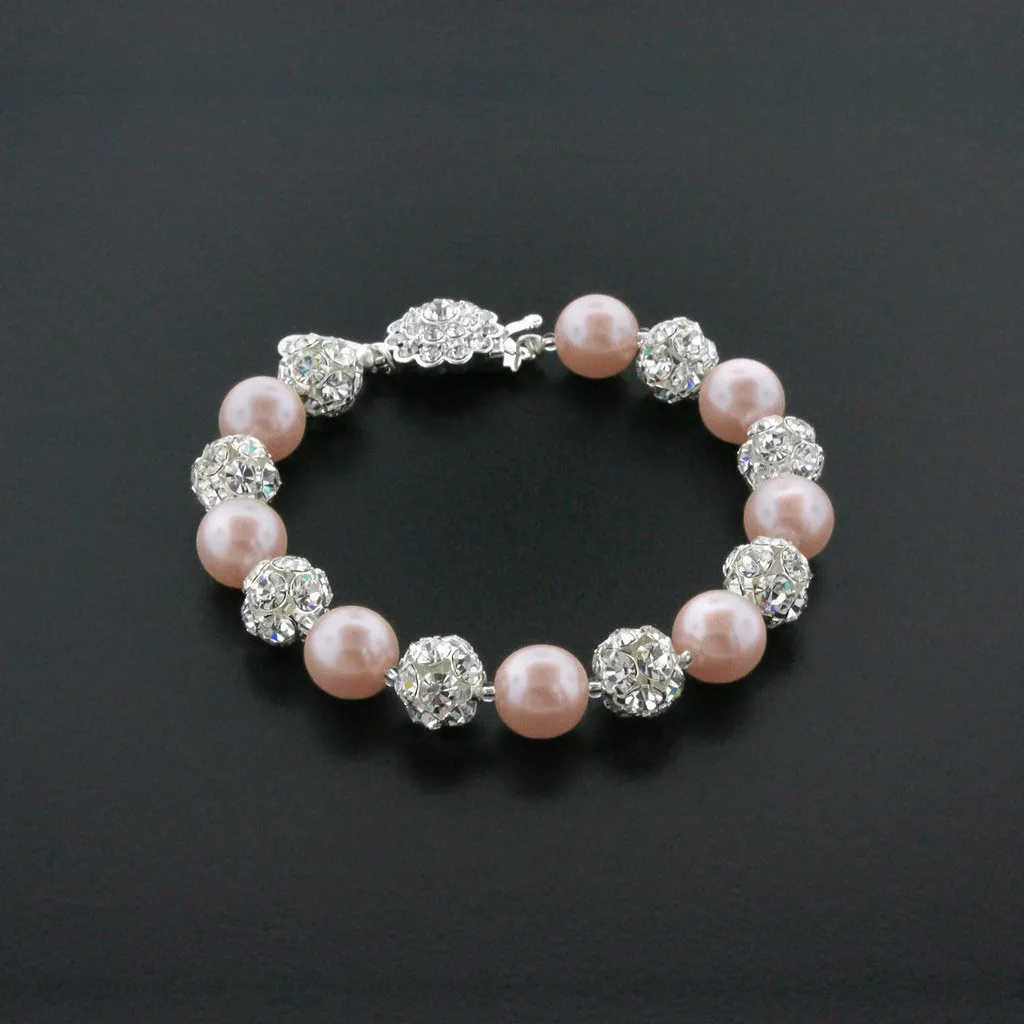 10mm Pearl & Rhinestone Bead Bracelet