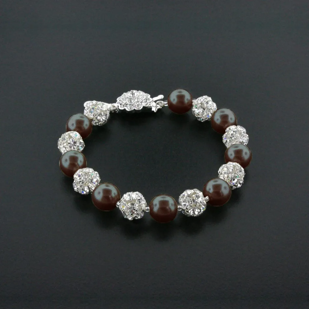 10mm Pearl & Rhinestone Bead Bracelet