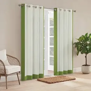 95"x52" Hampton Border Outdoor Room Darkening Curtain Panel Green - Waverly Sun N Shade