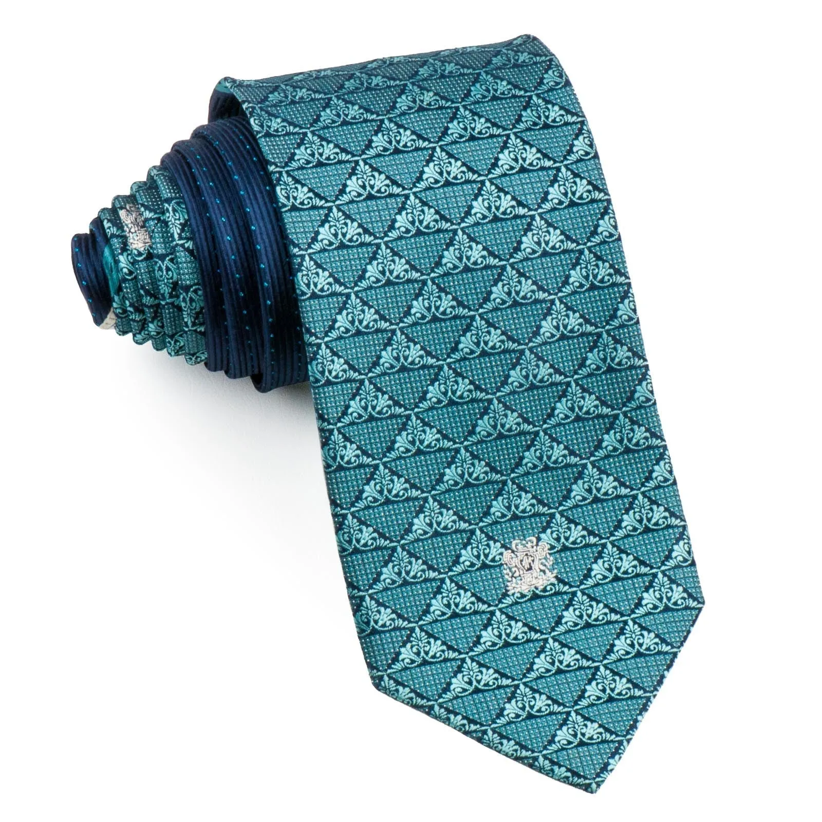 Andre Kim Men's Silk Rhinestone Tie Turquoise Anthemion On Navy Blue With Sparkles