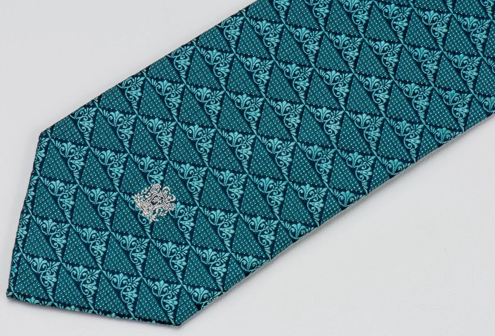 Andre Kim Men's Silk Rhinestone Tie Turquoise Anthemion On Navy Blue With Sparkles