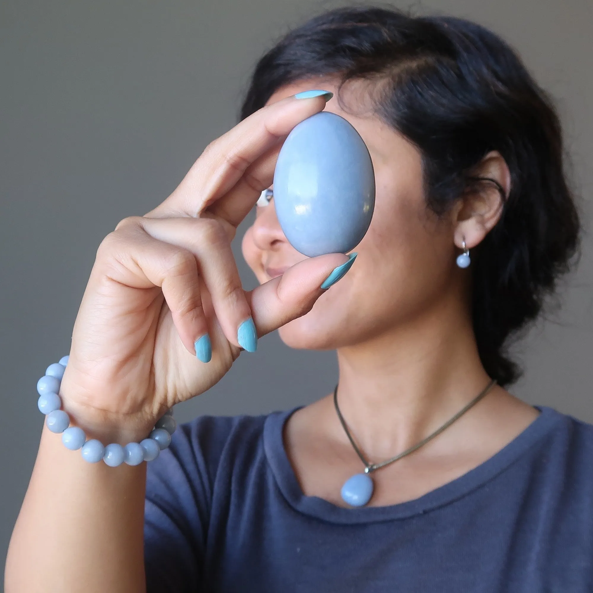 Angelite Egg Blue Celestial Guardian Gemstone