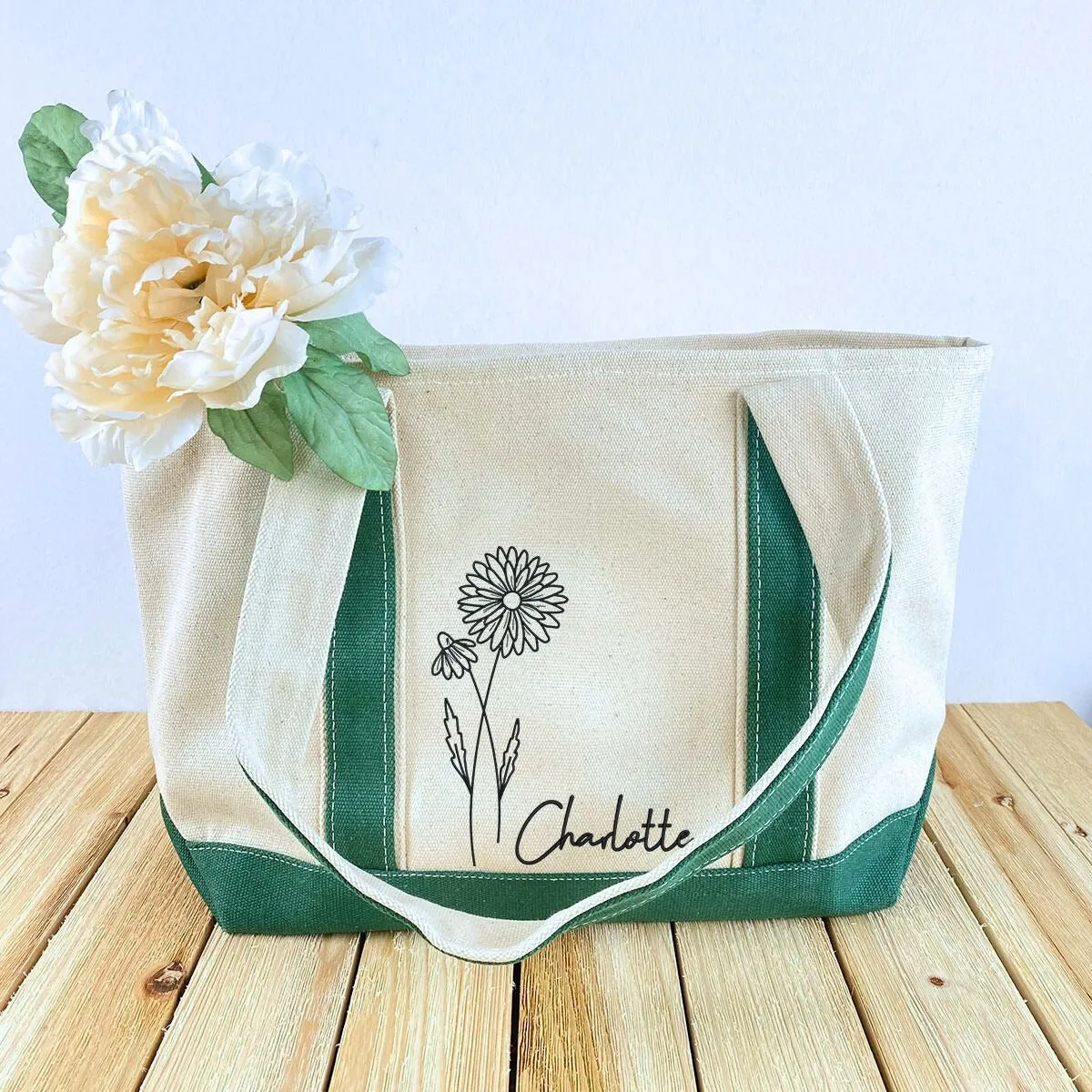 Birth Month Flower Custom Embroidered Tote Bag, Bachelorette Party, Bridesmaid Gifts