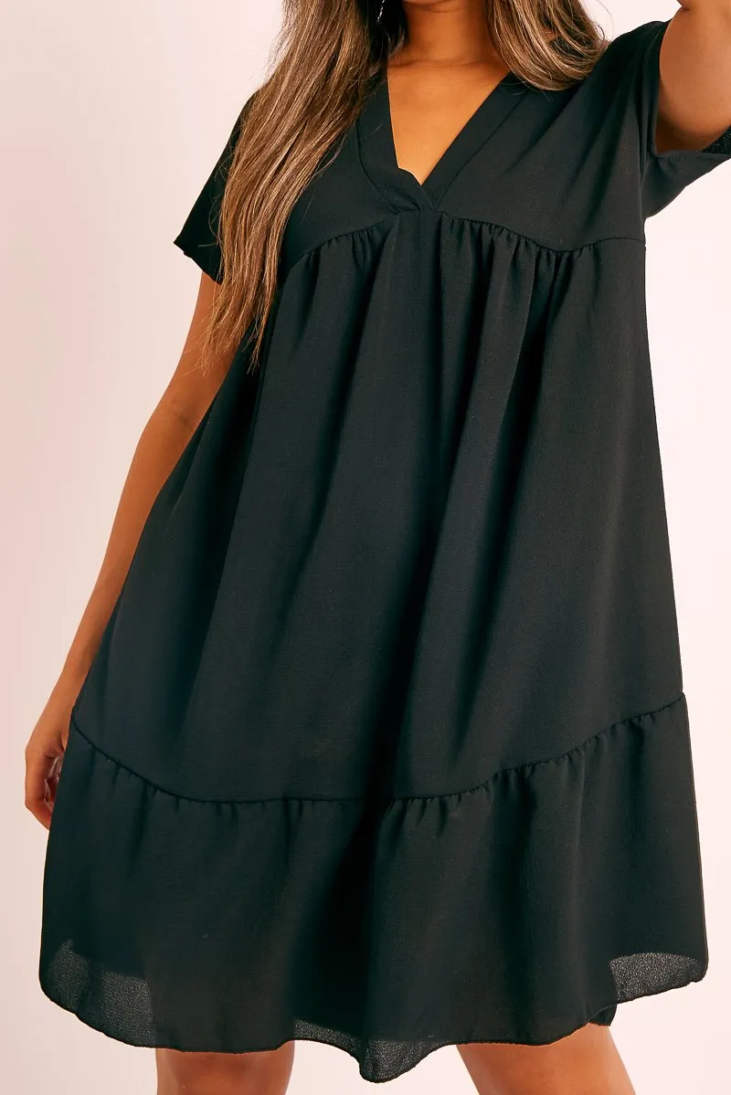 Black Plunge Smock Dress - Cambriella