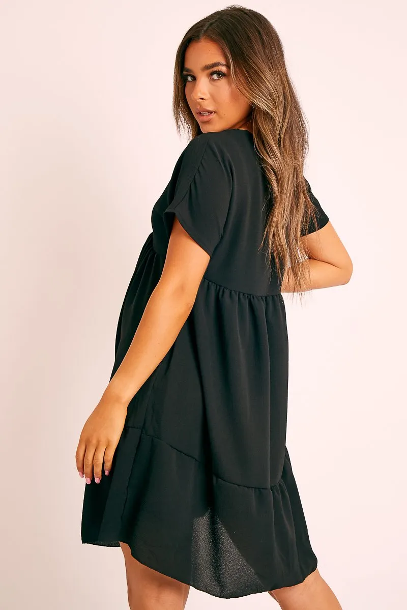 Black Plunge Smock Dress - Cambriella