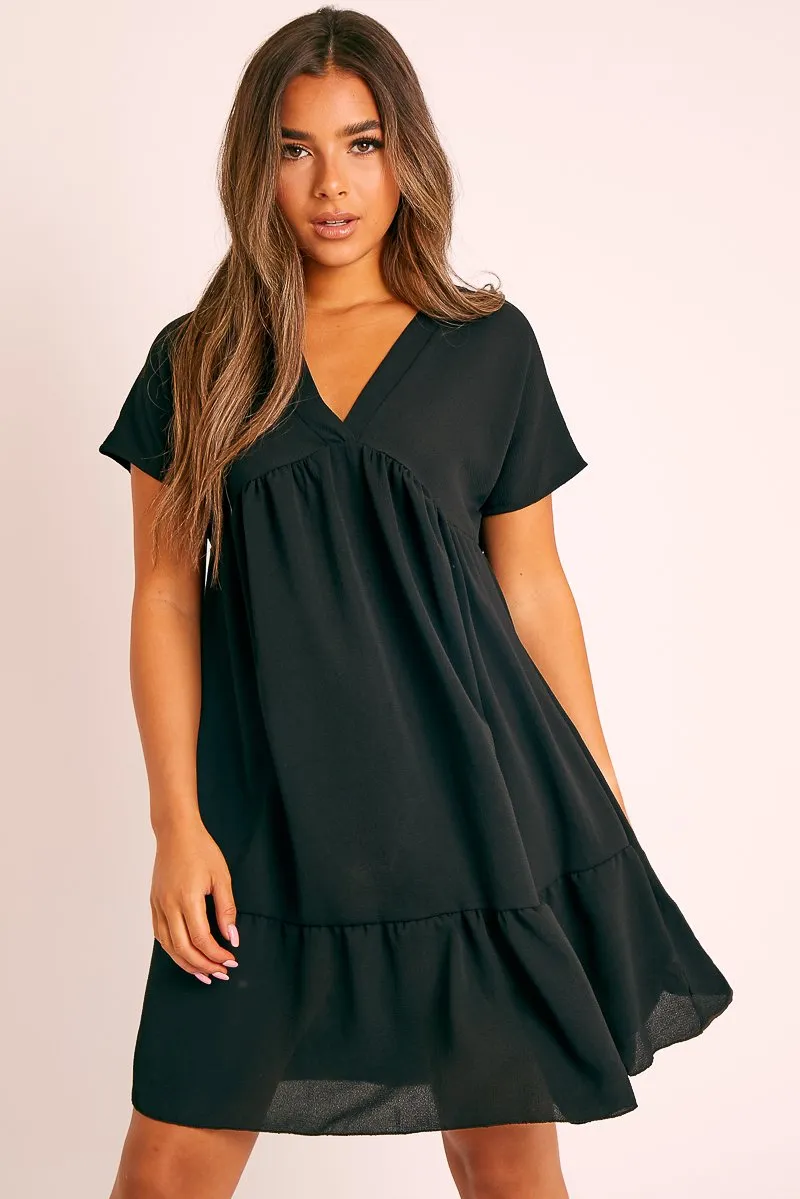 Black Plunge Smock Dress - Cambriella