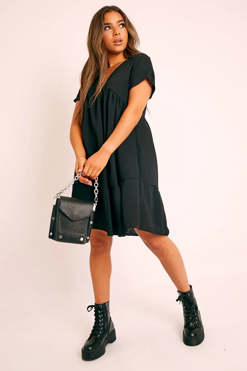 Black Plunge Smock Dress - Cambriella