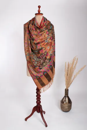 Carbon Black and Orange Kani Pashmina Shawl - SANDHURST