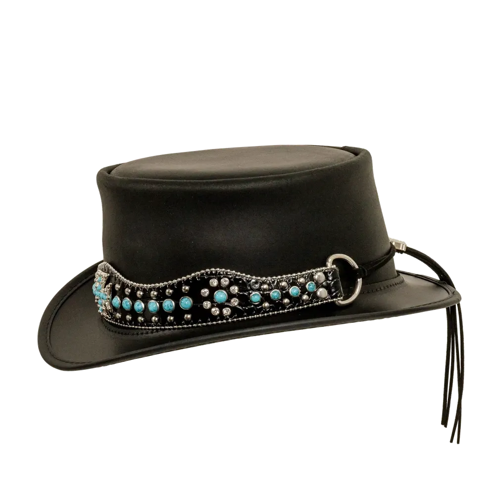 Chopper | Womens Black Leather Top Hat