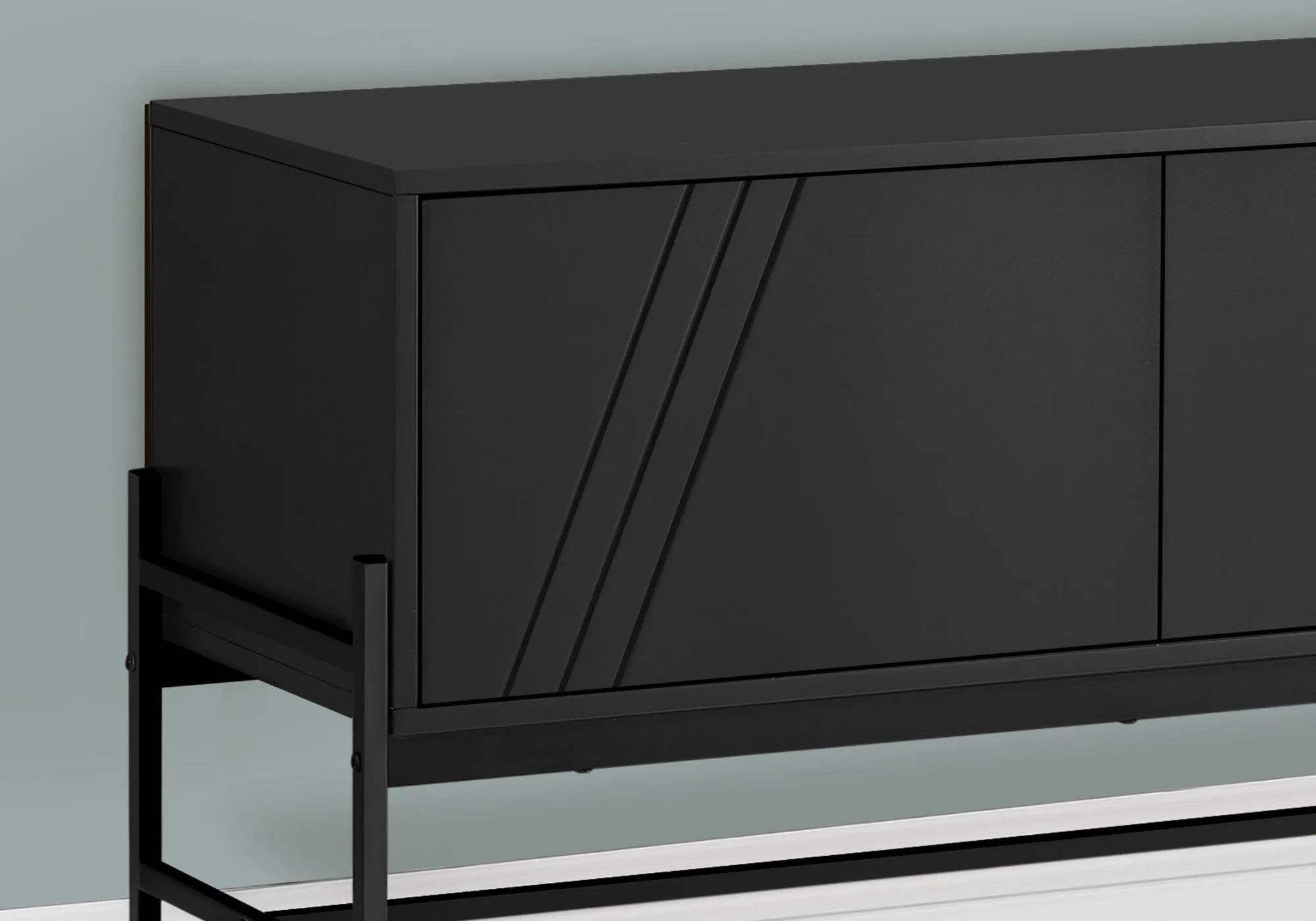 Contemporary 60 Inch Black Laminate TV Stand with Storage Cabinet