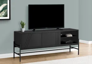 Contemporary 60 Inch Black Laminate TV Stand with Storage Cabinet