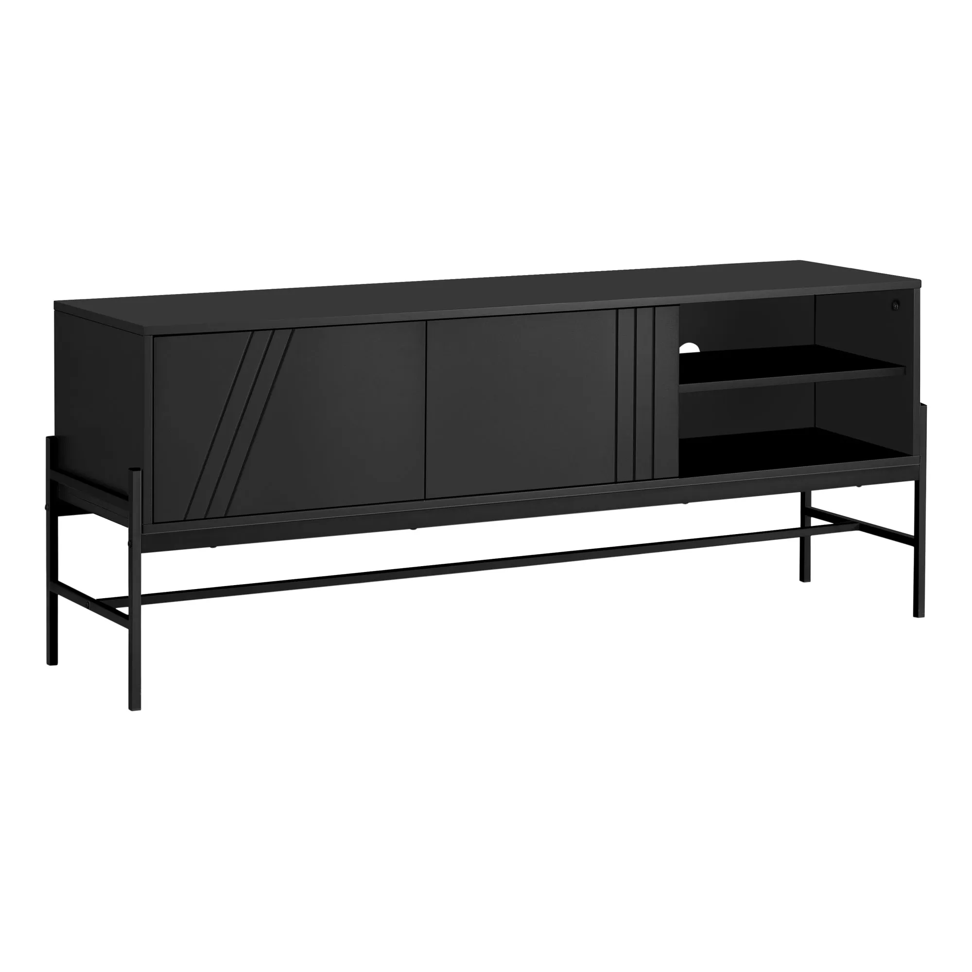 Contemporary 60 Inch Black Laminate TV Stand with Storage Cabinet