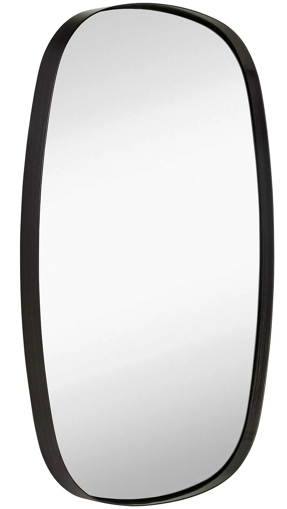 Contemporary Brushed Metal Wall Mirror | Glass Panel Framed Rounded Corner Deep Set