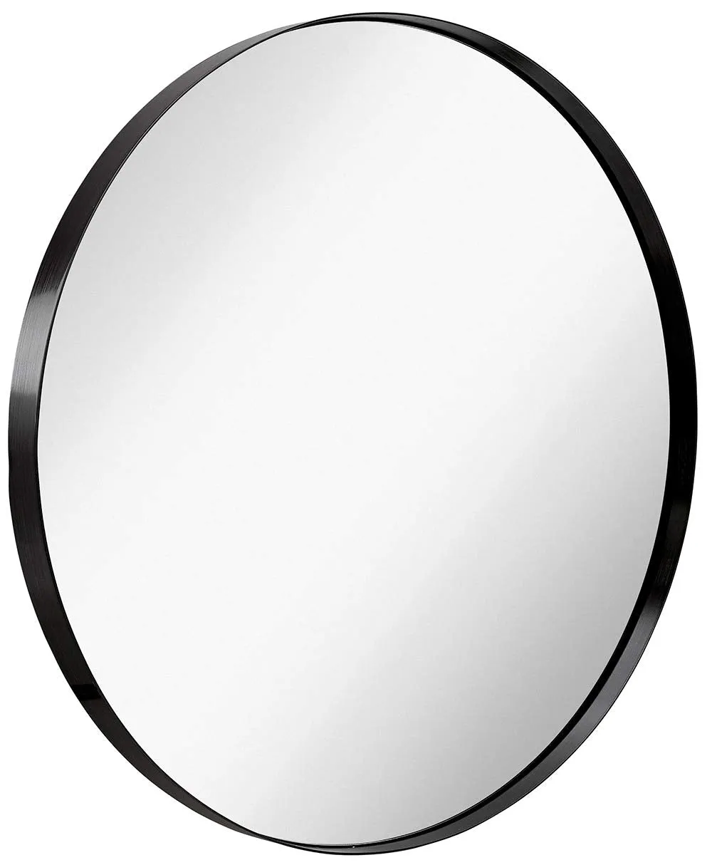 Contemporary Brushed Metal Wall Mirror | Glass Panel Framed Rounded Corner Deep Set