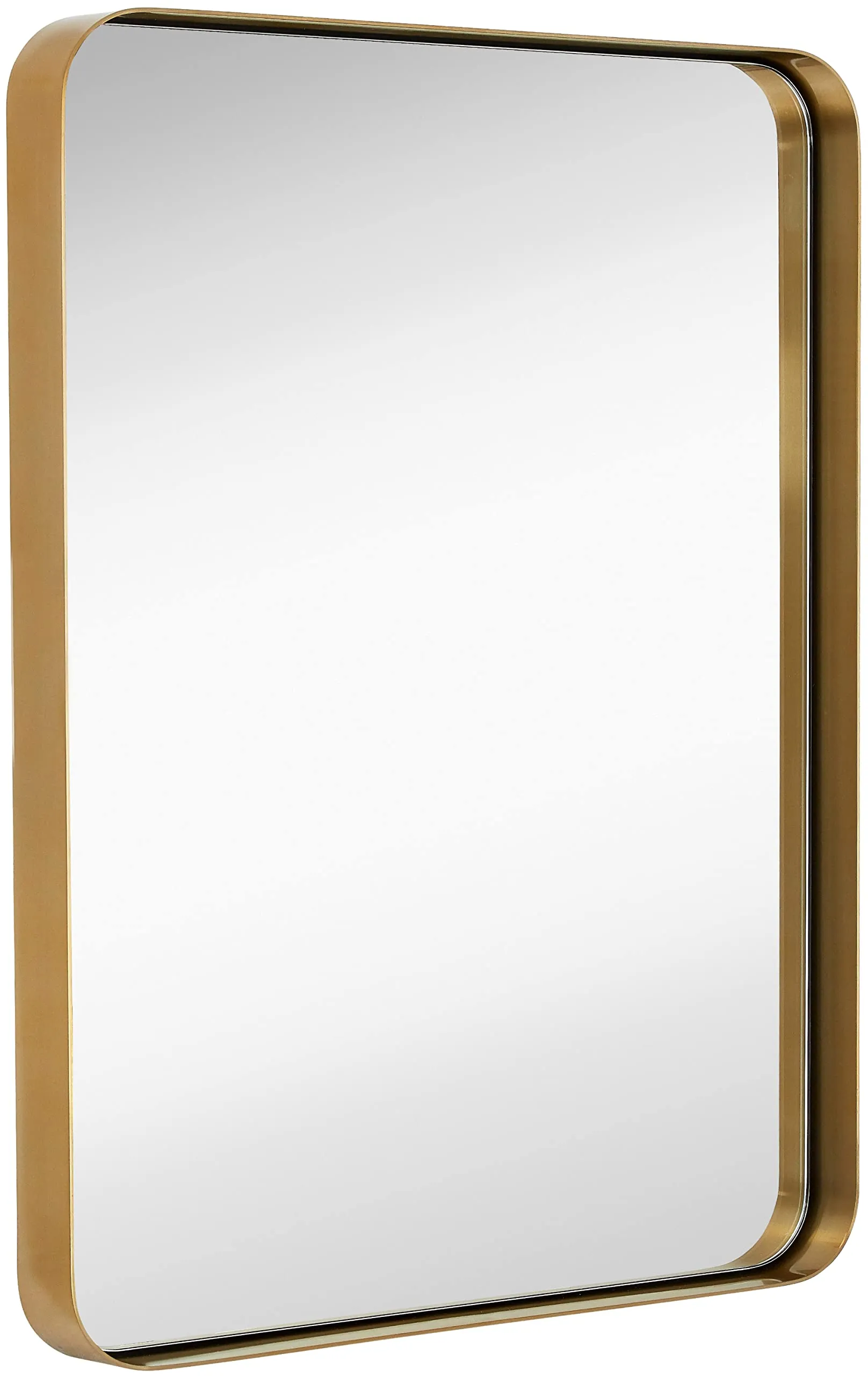 Contemporary Brushed Metal Wall Mirror | Glass Panel Framed Rounded Corner Deep Set