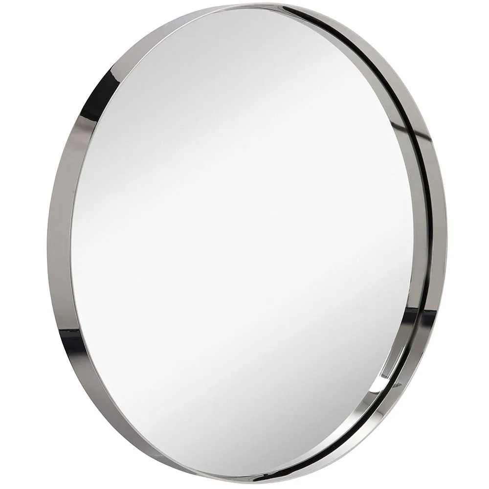 Contemporary Brushed Metal Wall Mirror | Glass Panel Framed Rounded Corner Deep Set