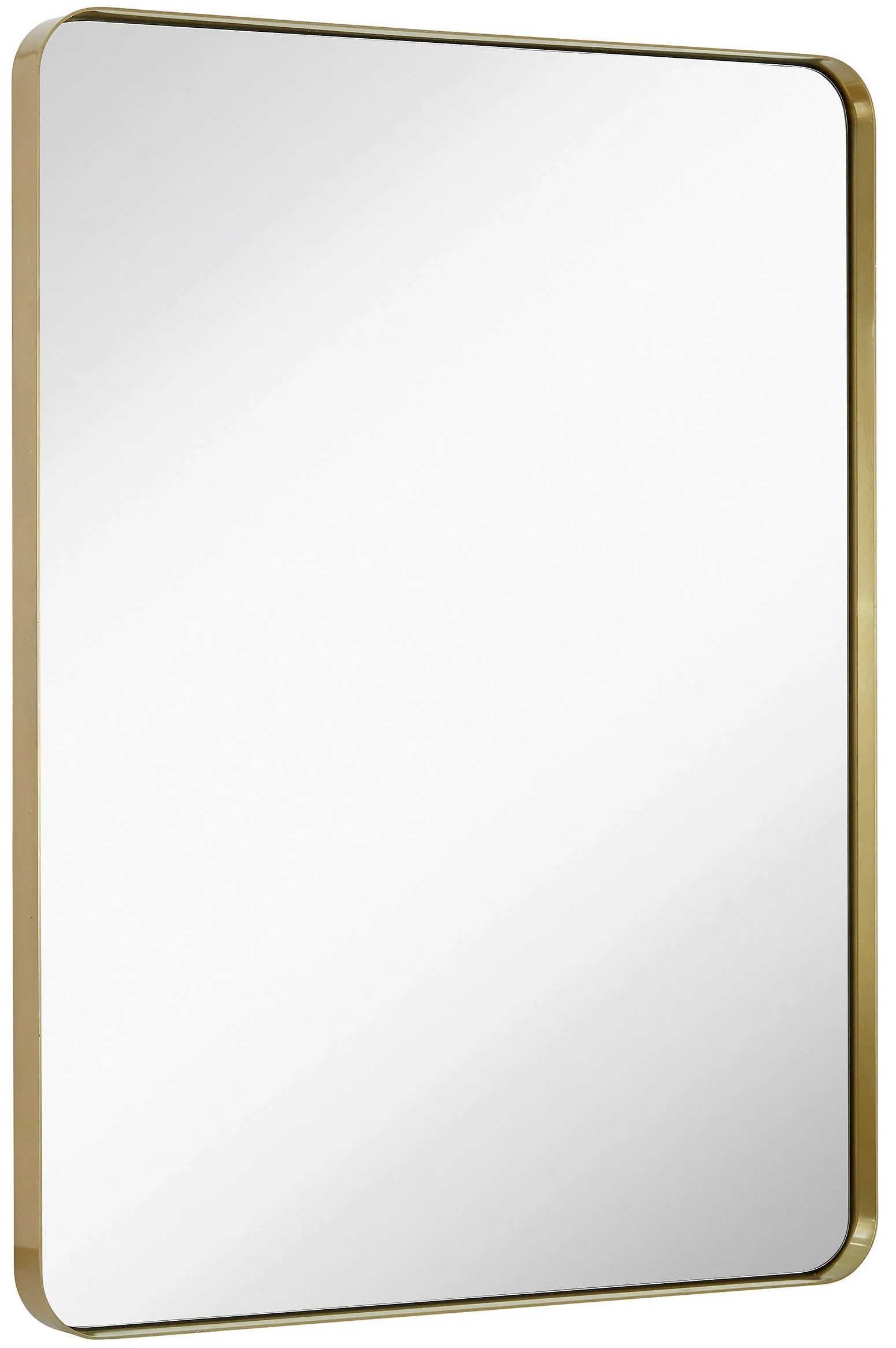 Contemporary Brushed Metal Wall Mirror | Glass Panel Framed Rounded Corner Deep Set