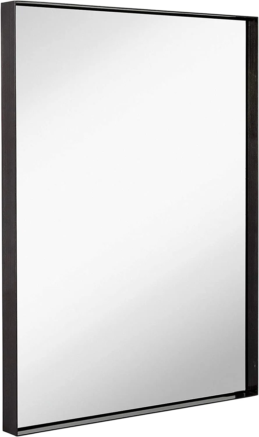 Contemporary Brushed Metal Wall Mirror | Glass Panel Framed Rounded Corner Deep Set