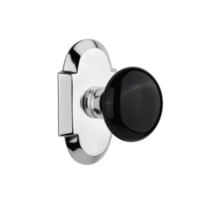 Cottage Short Plate with Black Porcelain Knob in Bright Chrome