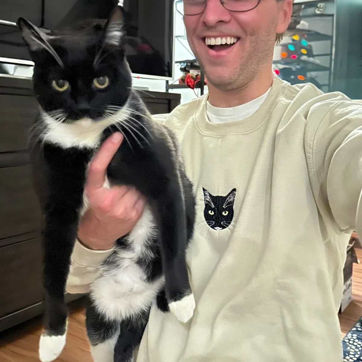 Custom Embroidered Cat Dad Sweatshirt or Hoodie from Photo, Personalized Unique Gifts for Cat Lovers