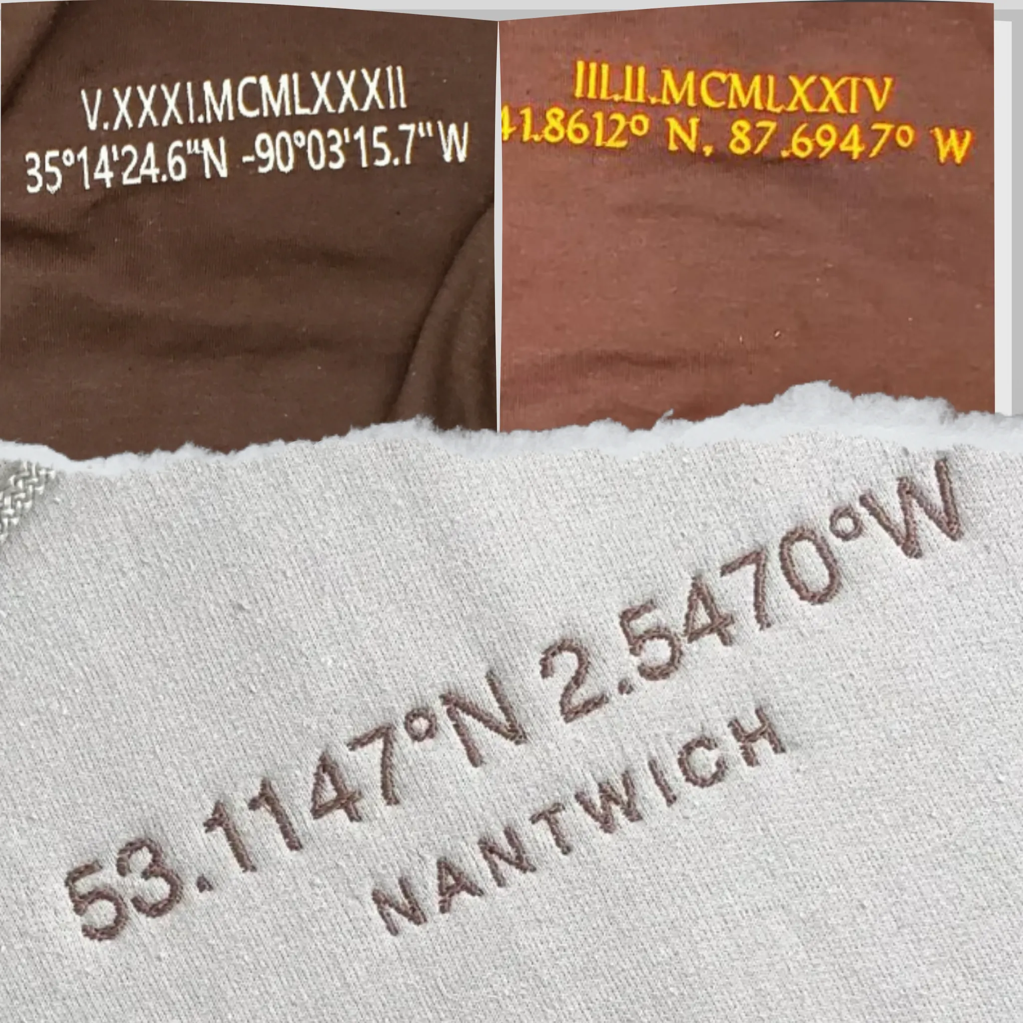 Custom Longitude and Latitude Location Sweatshirt or Hoodie with Embroidery