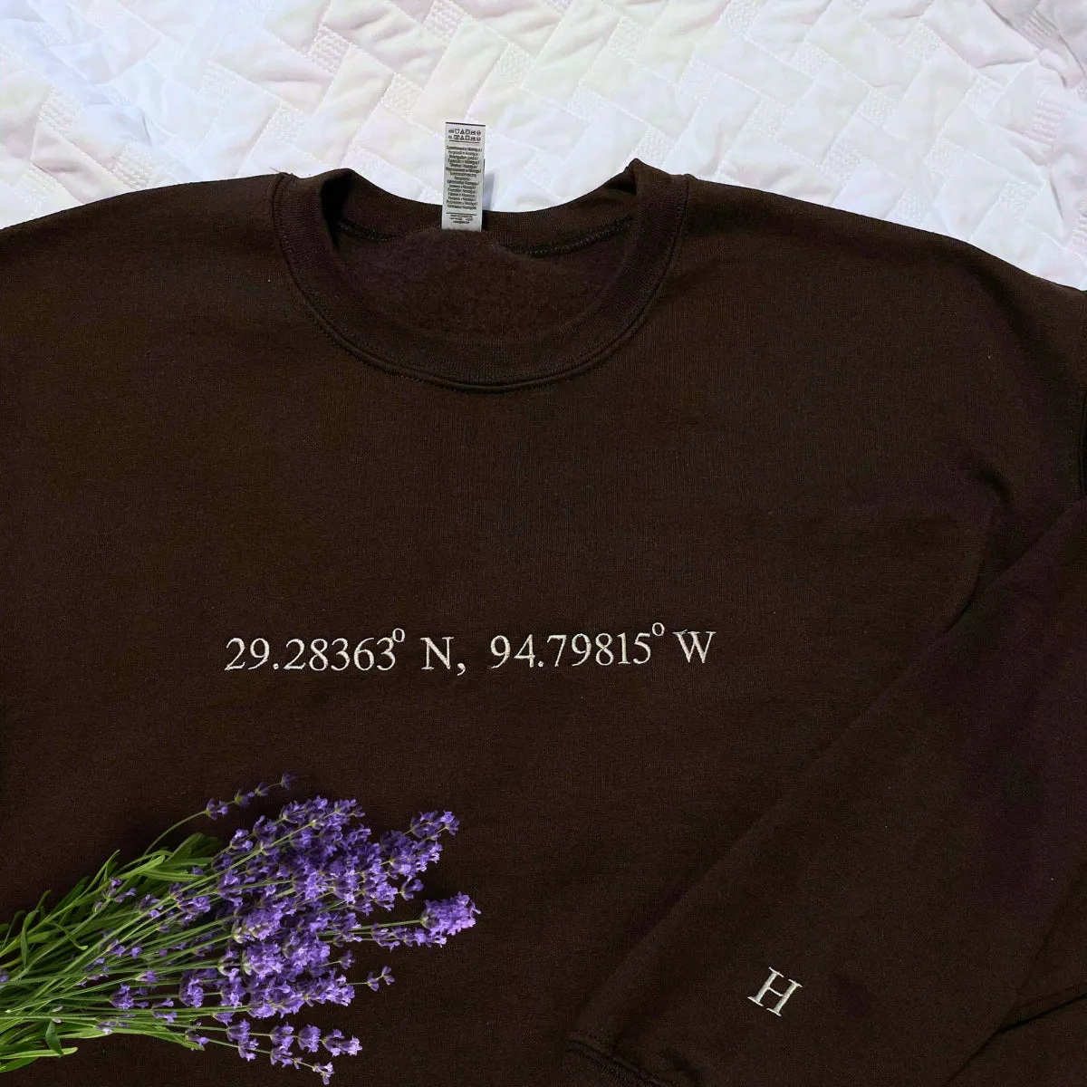 Custom Longitude and Latitude Location Sweatshirt or Hoodie with Embroidery