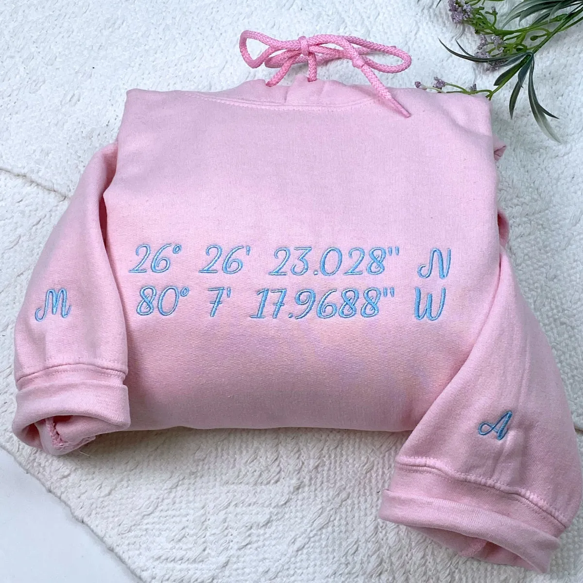 Custom Longitude and Latitude Location Sweatshirt or Hoodie with Embroidery