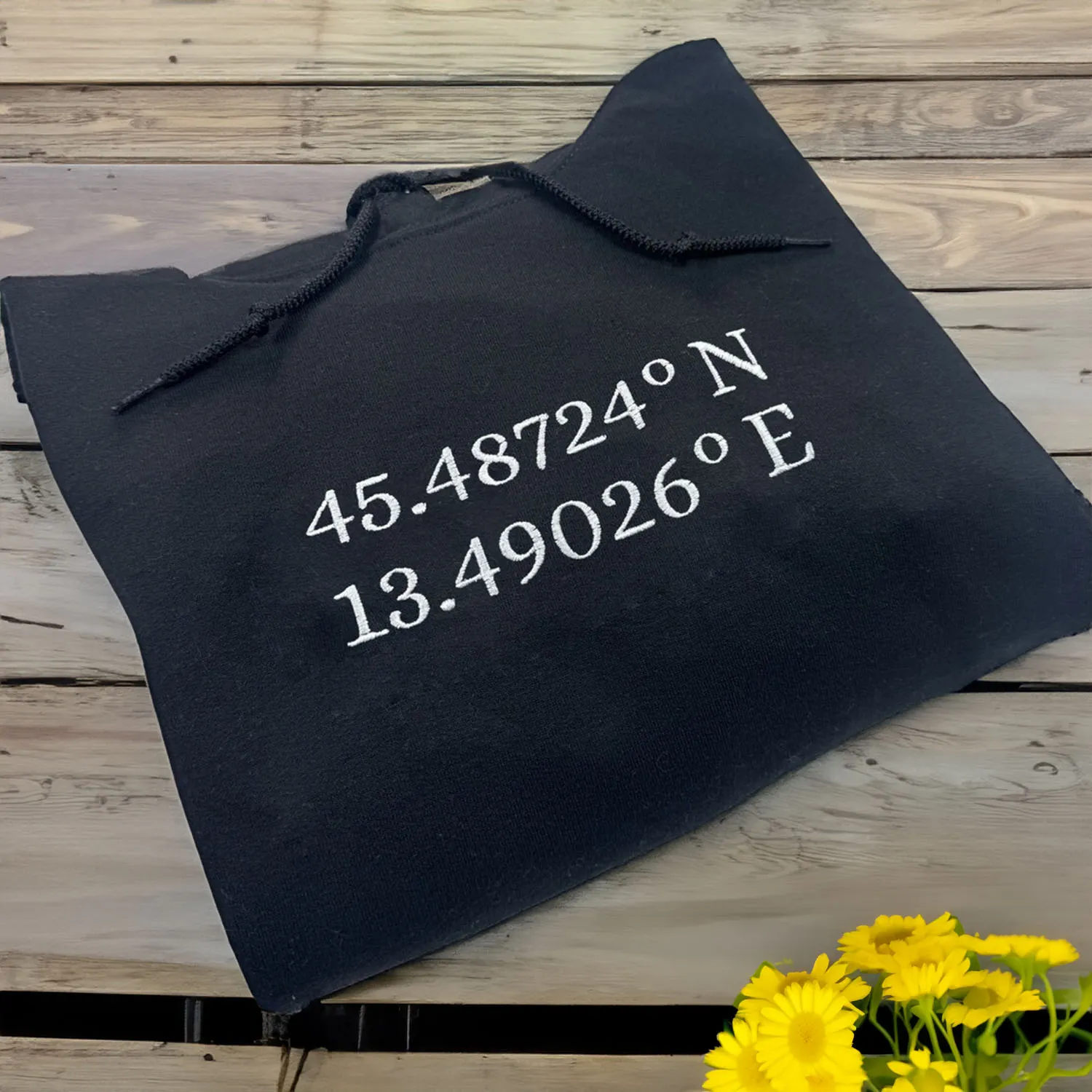 Custom Longitude and Latitude Location Sweatshirt or Hoodie with Embroidery