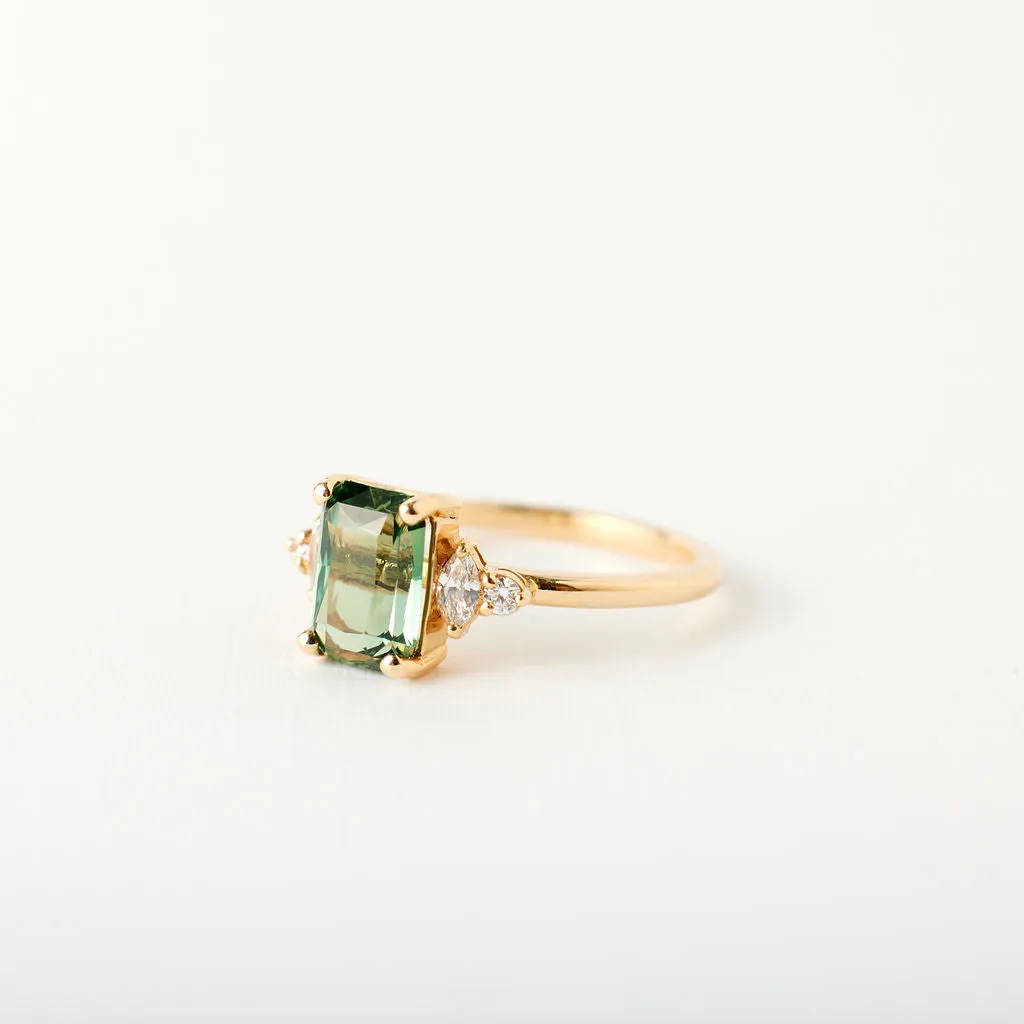 Desi Ring - 2.06 Carat Light Green-Teal Radiant Sapphire