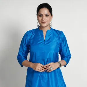 Ethnic Dark Blue - Plain Pure Silk Straight Kurta