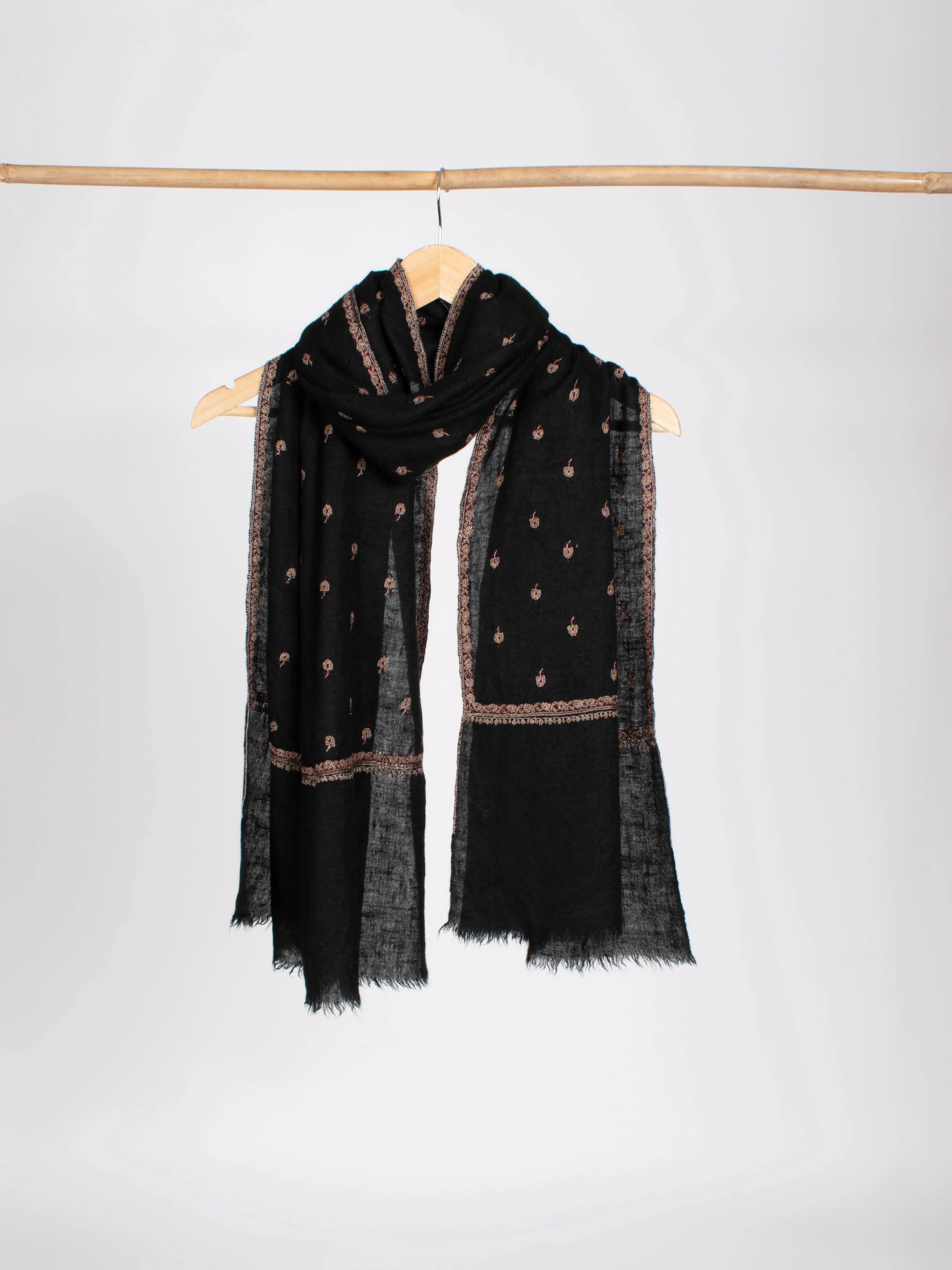 Evergreen Buteh Embroidered Soft Cashmere Gift Scarf