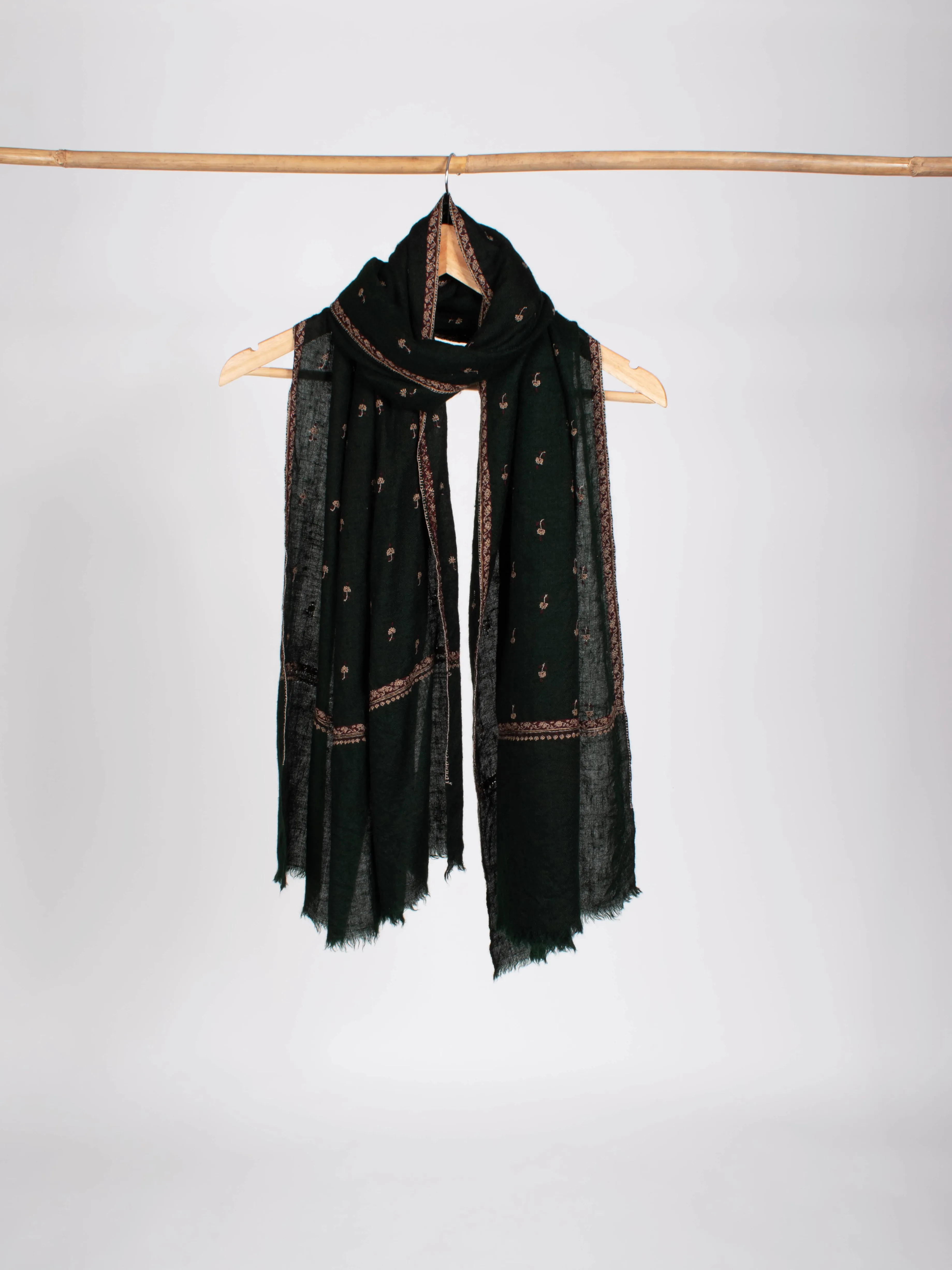 Evergreen Buteh Embroidered Soft Cashmere Gift Scarf