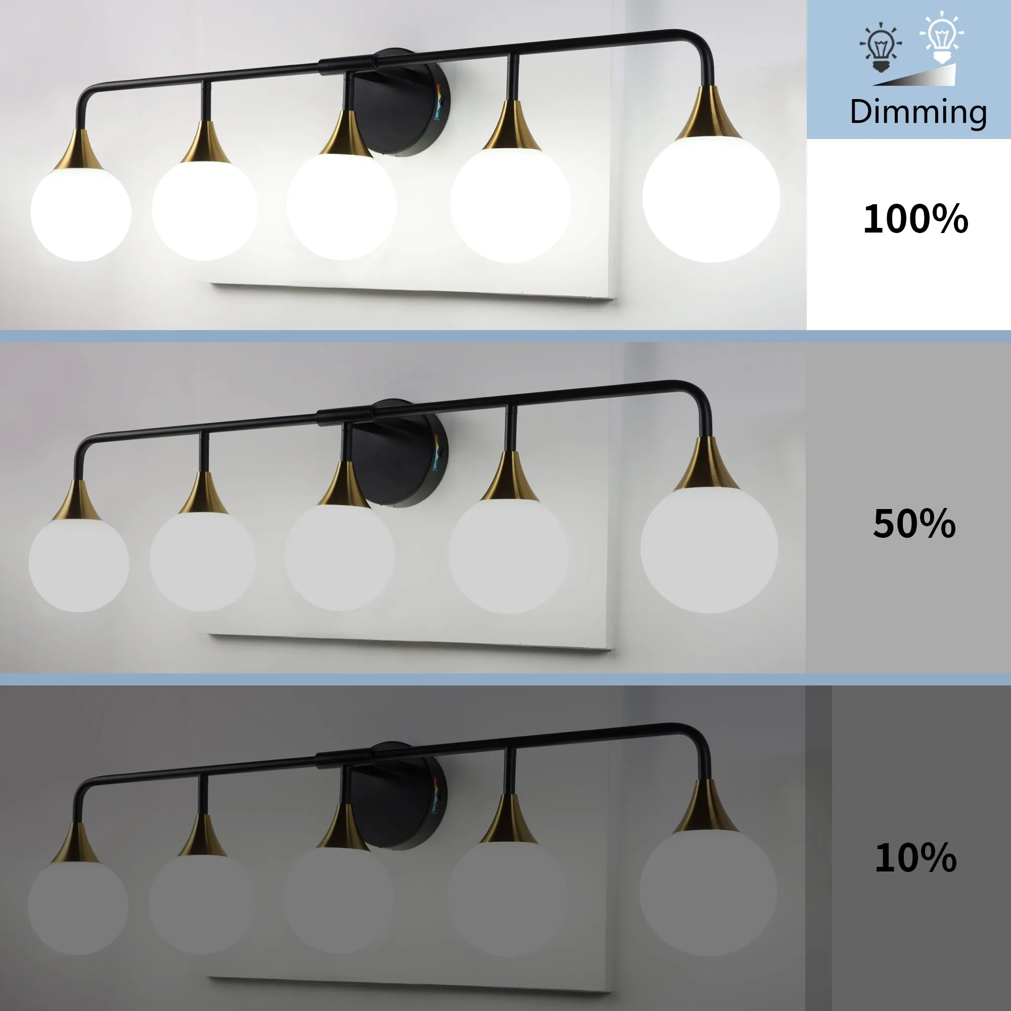 ExBrite 38" 5-Light LED Vanity Light with Dimmable Switch & Tri-Color Temperature