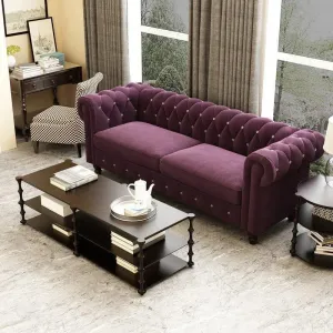 Graceful 3 Seater Velvet Rolled Arm Chesterfield Sofa