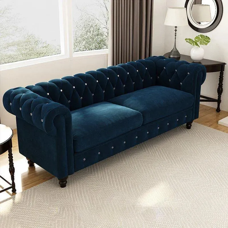 Graceful 3 Seater Velvet Rolled Arm Chesterfield Sofa