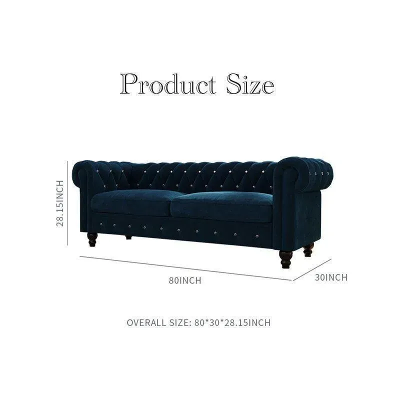 Graceful 3 Seater Velvet Rolled Arm Chesterfield Sofa