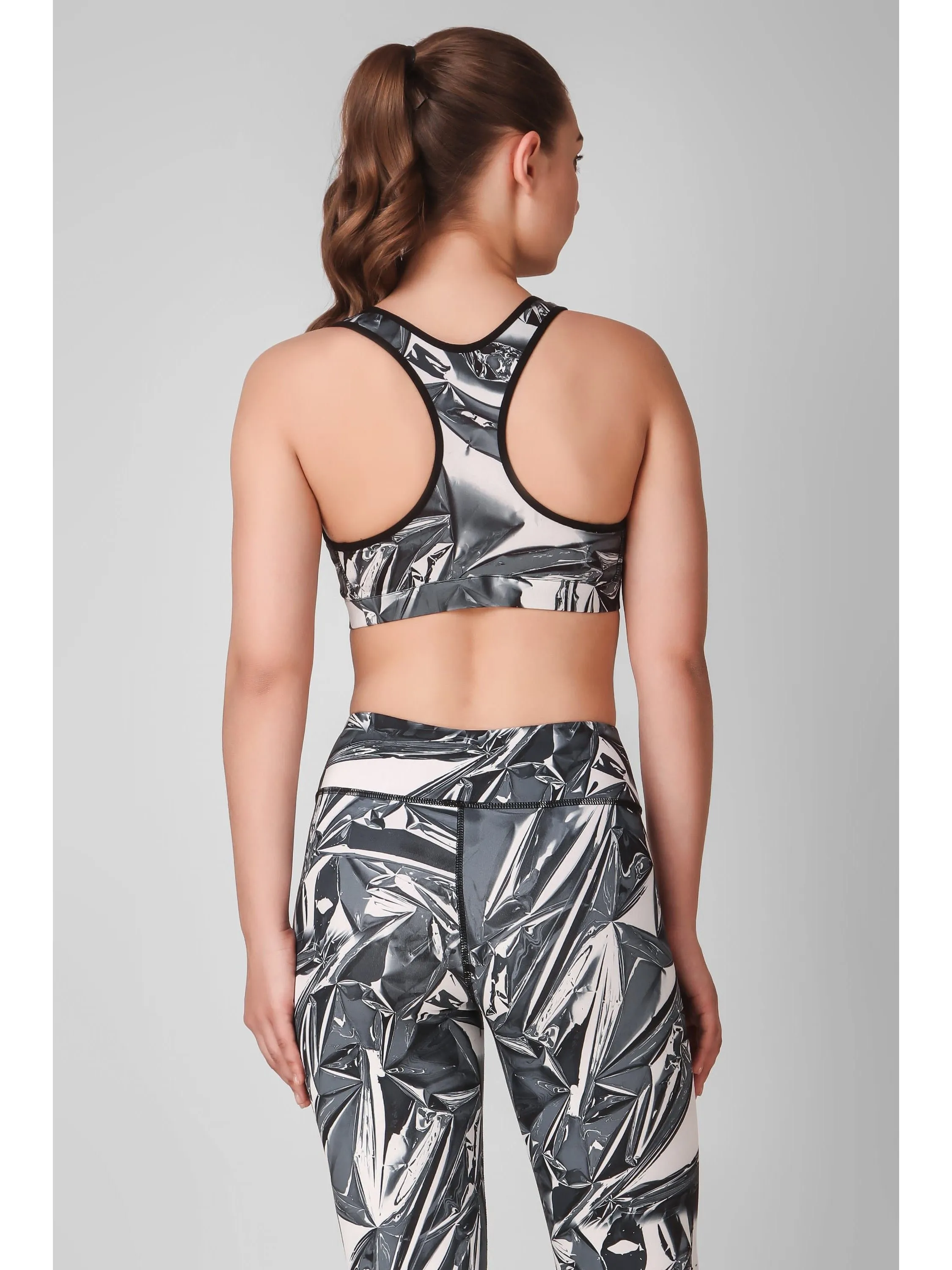 Grey Abstract Printed Sports Bra