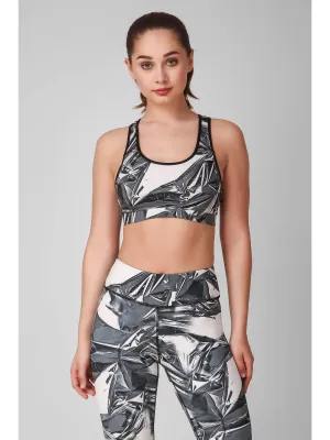 Grey Abstract Printed Sports Bra