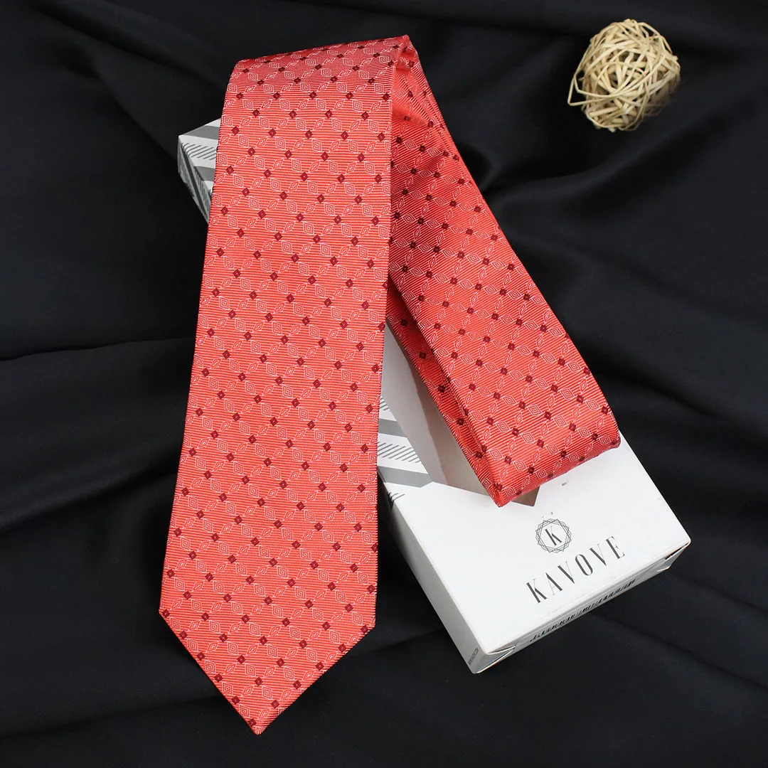 Kovove Pleasing Pink Checkered Neck Tie For Men