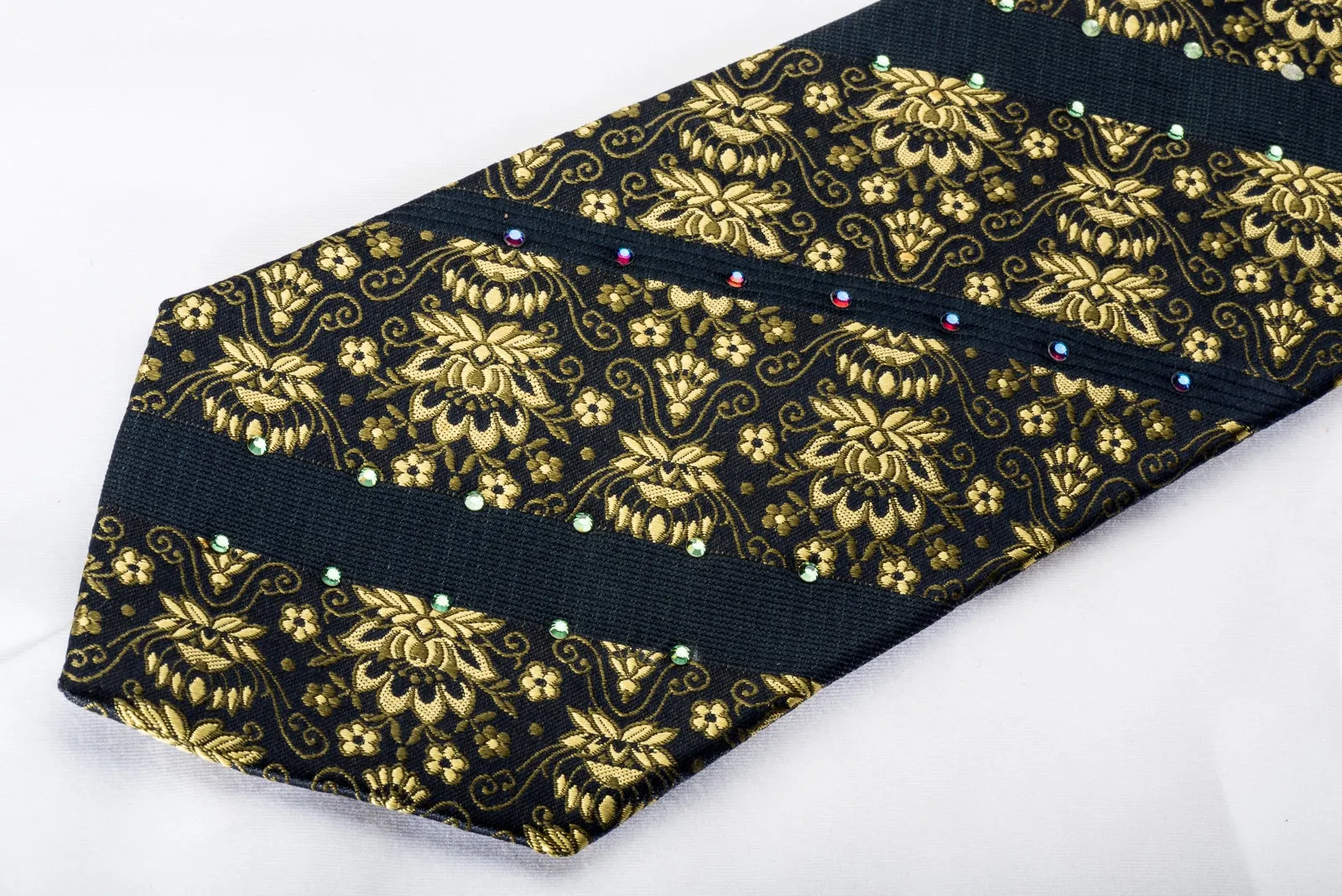 Lancetti Men's Silk Necktie Golden Anthemion On Navy Sparkling With Rhinestones