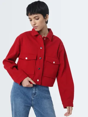 LOV Red Solid Cotton Jacket