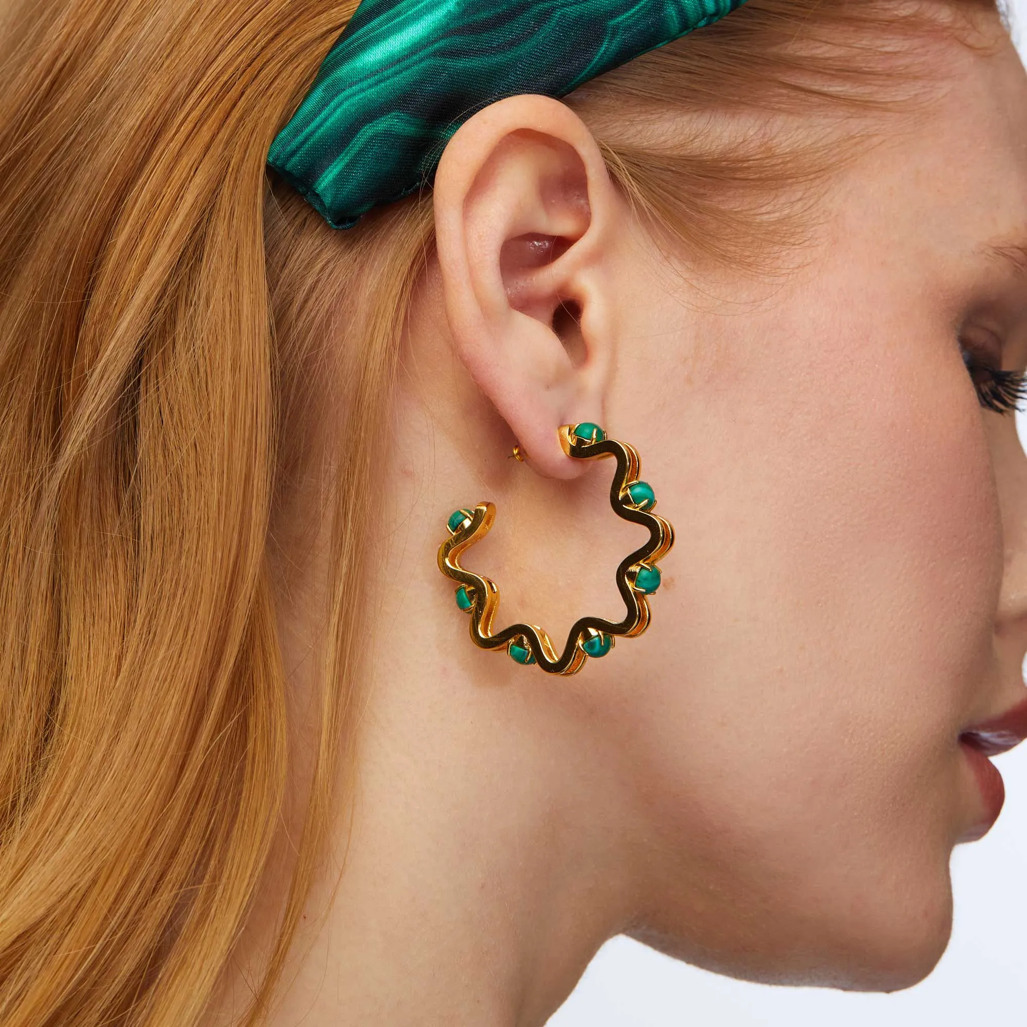 MALACHITE CATERPILLAR HOOP EARRINGS