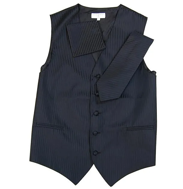 Men's Black Striped Vest and Tie