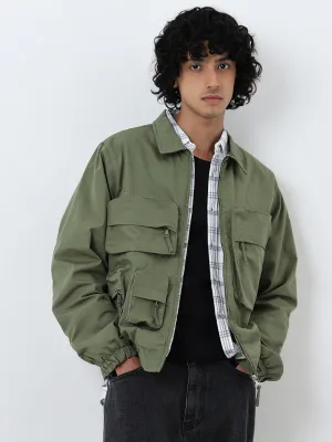 Nuon Olive Cargo-Style Relaxed-Fit Cotton Blend Jacket