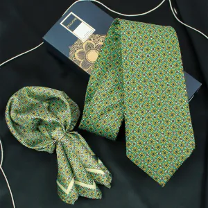 Peluche Lime Fusion Green Broad Neck Tie & Pocket Square Set for Men