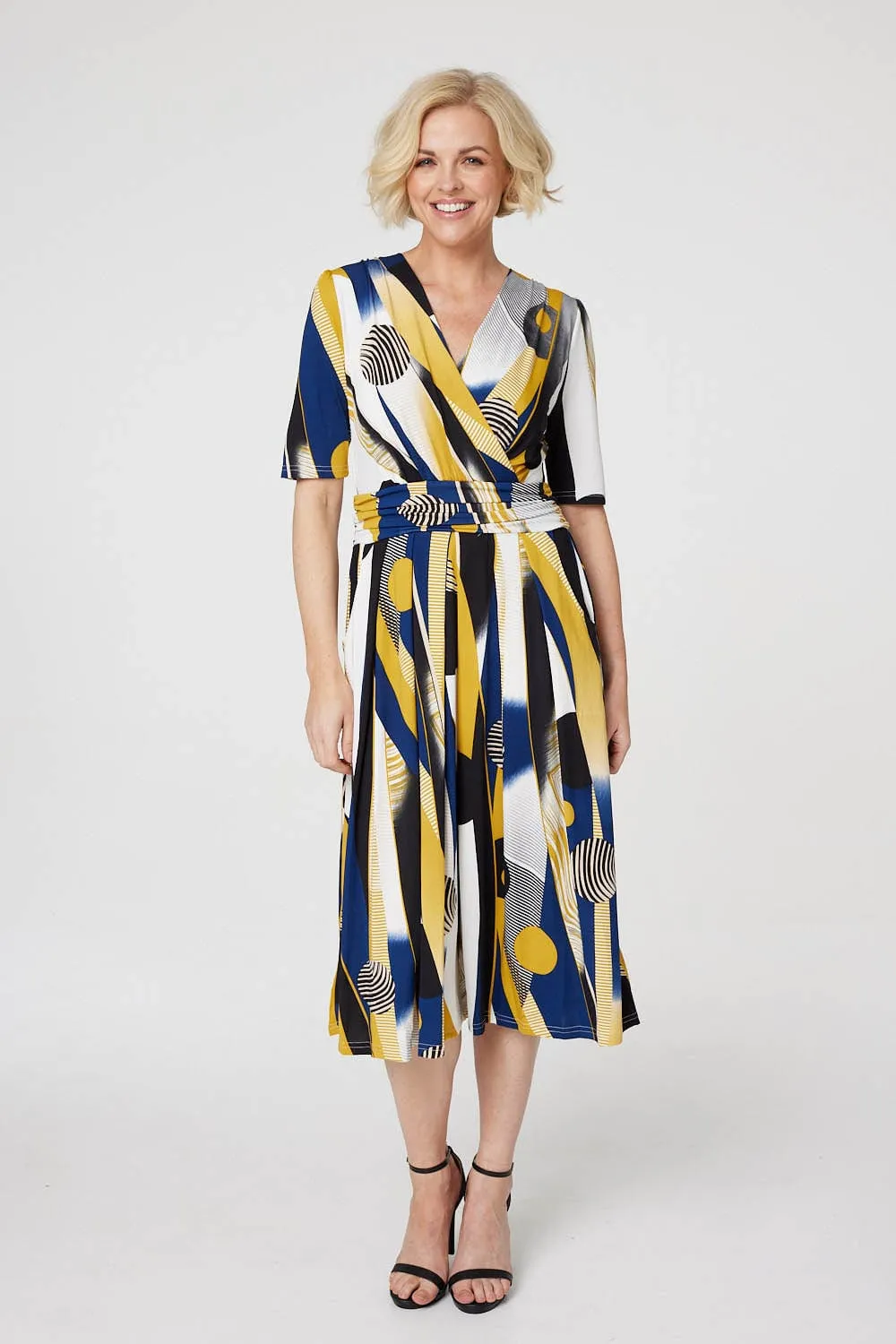 Printed Wrap Front Midi Dress