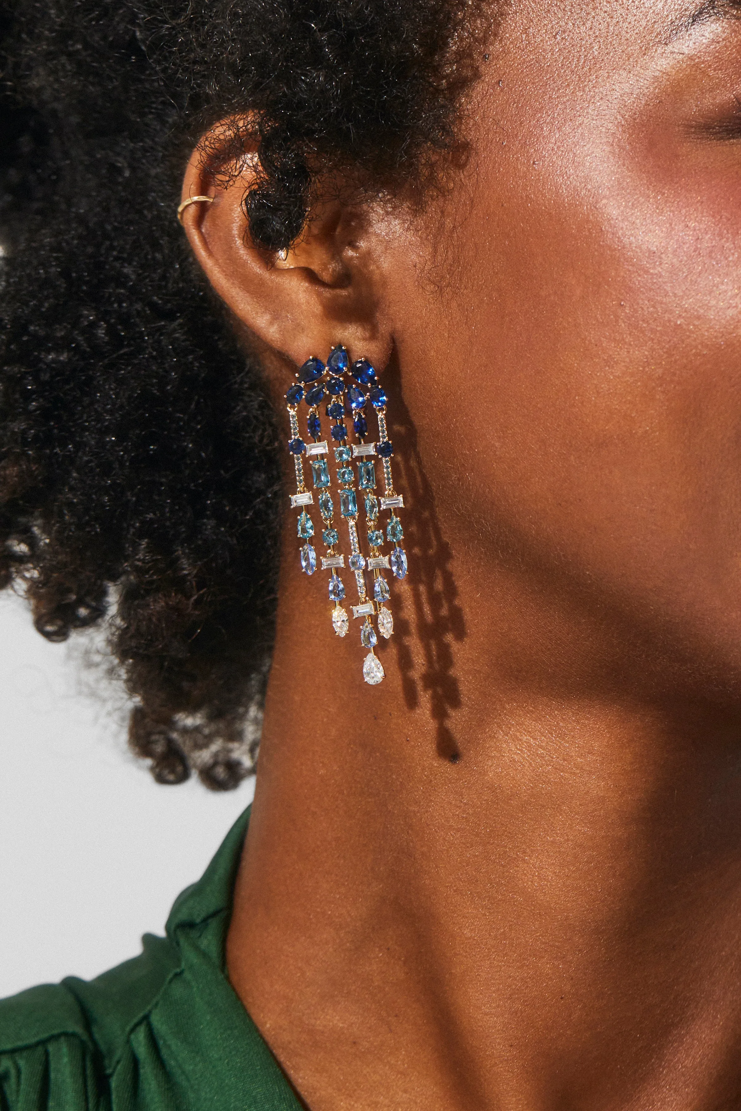 ROCKSTARS BLUE CZ CHANDELIER EARRINGS