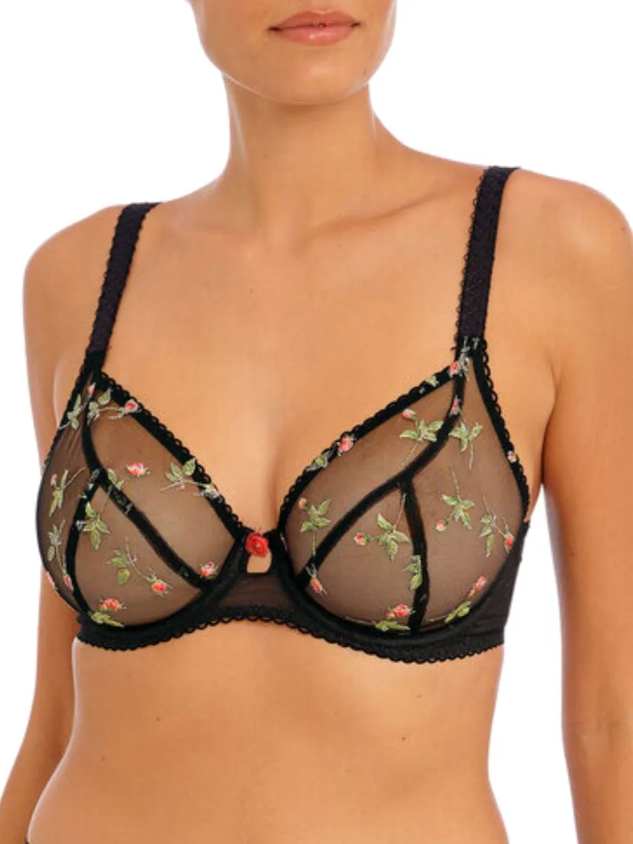 Rose Blossom Plunge Bra - Black